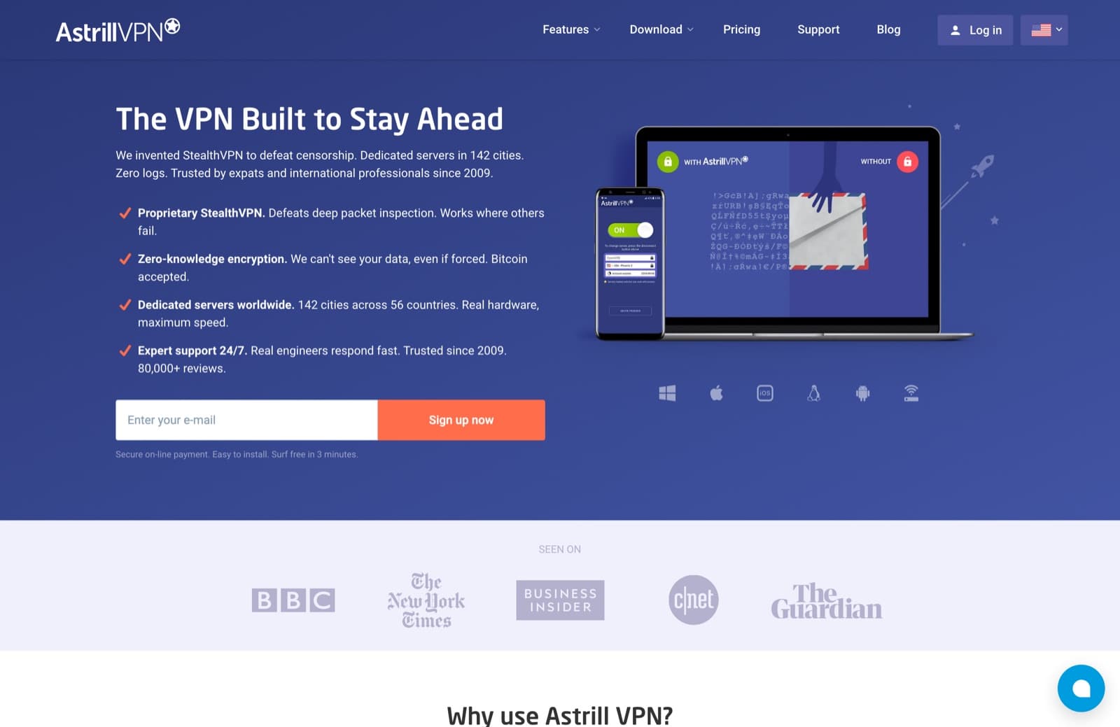 The Astrill VPN homepage at astrill.com