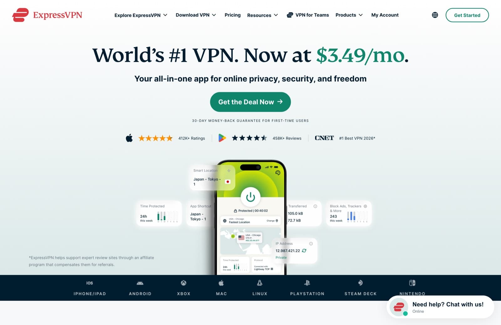 The ExpressVPN homepage at expressvpn.com
